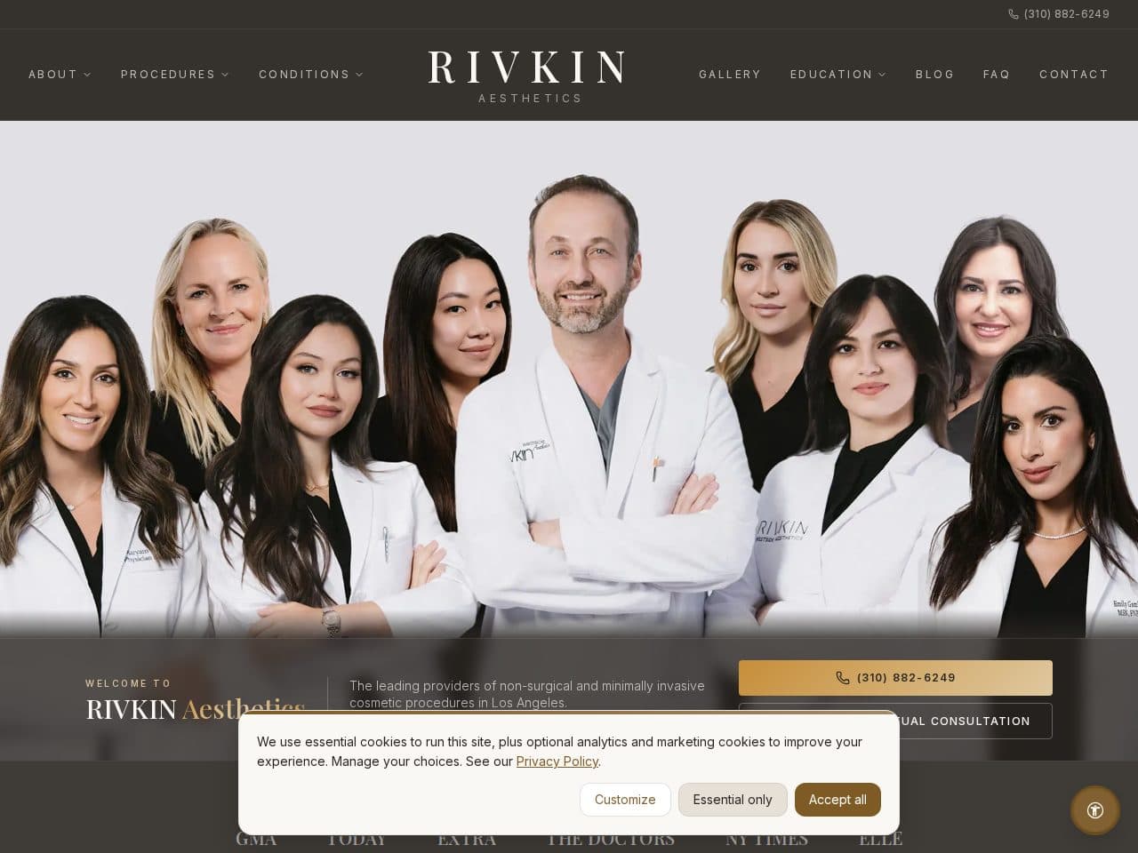 Screenshot of the Rivkin Aesthetics homepage — a Beverly Hills medical aesthetics practice